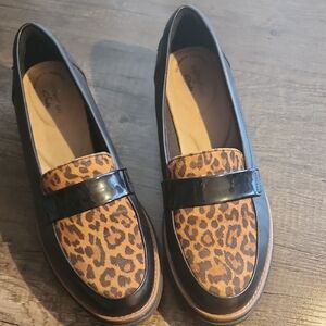 Clarks Leopard Print Penny Loafers - Brown/Black Women's Shoes